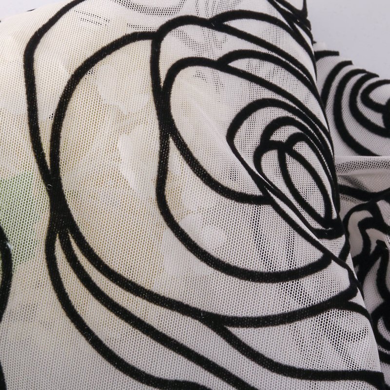 Polyester Spandex Rose Pattern Mesh Tulle Flocked Fabric For Clothes