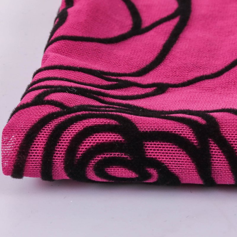 Polyester Spandex Rose Pattern Mesh Tulle Flocked Fabric For Clothes