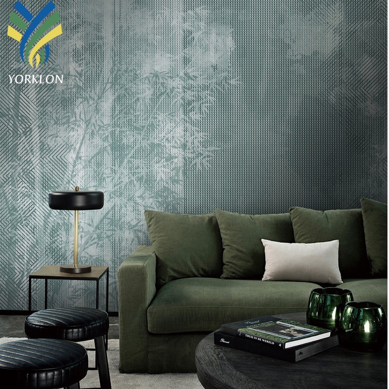 Luxury 3D Digital Printing Mural Home Hotel Wall Decoration Green Leaf Bamboo Wall paper Mural