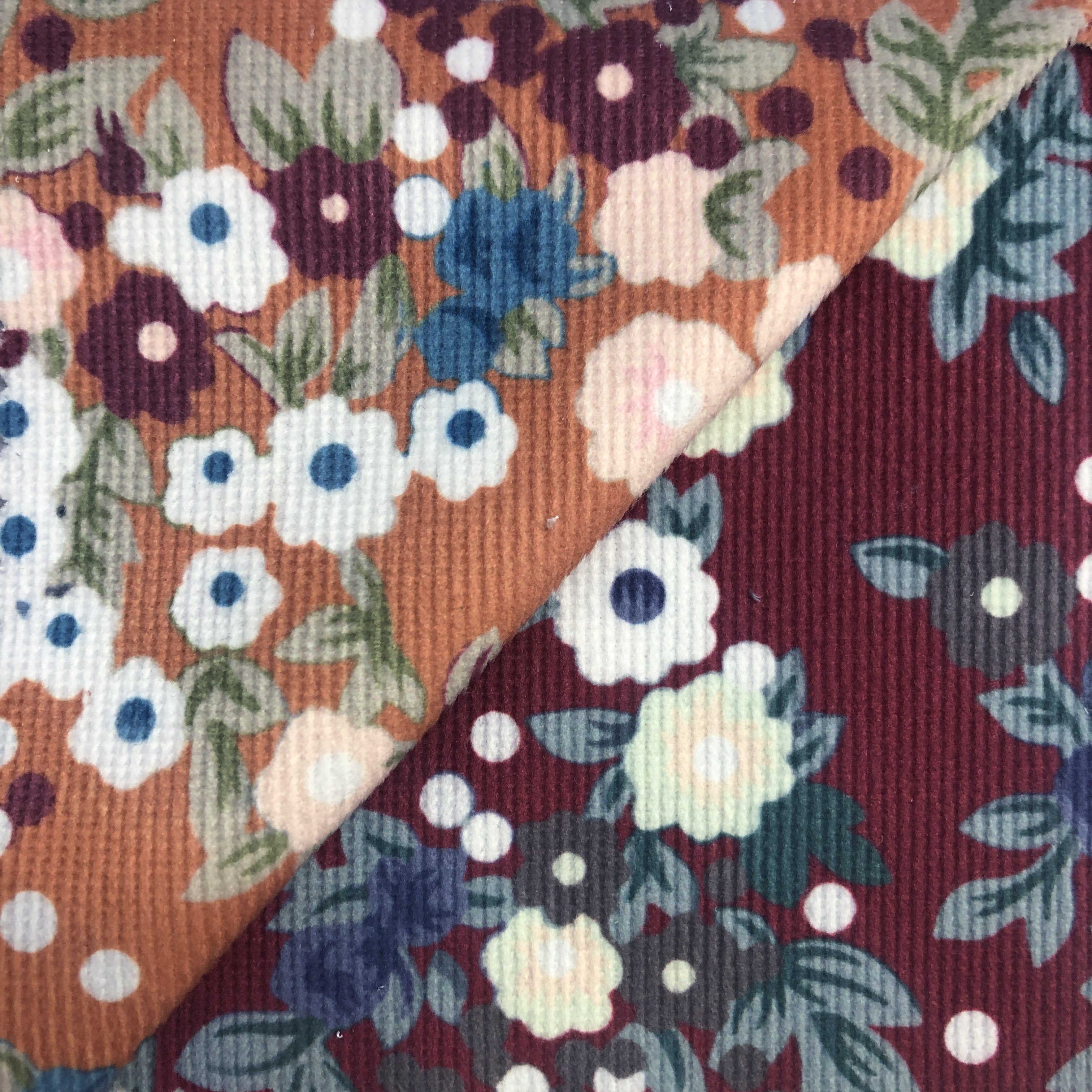 Fashion print Digital Printed Corduroy Fabric 200GSM polyester fabric for dress