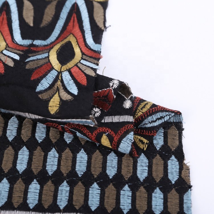 HA-15266E 100% polyester rayon viscose with multi color embroidered fabric