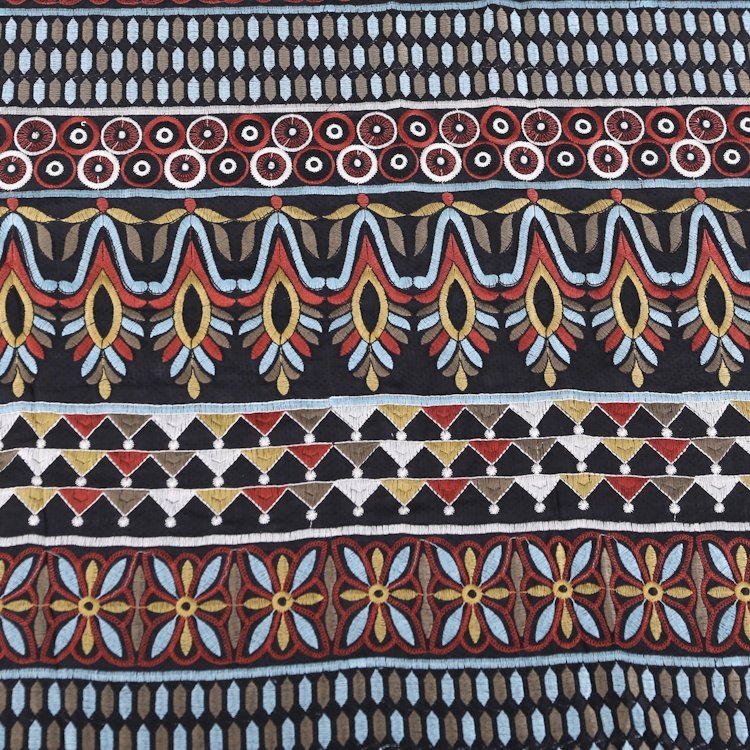 HA-15266E 100% polyester rayon viscose with multi color embroidered fabric