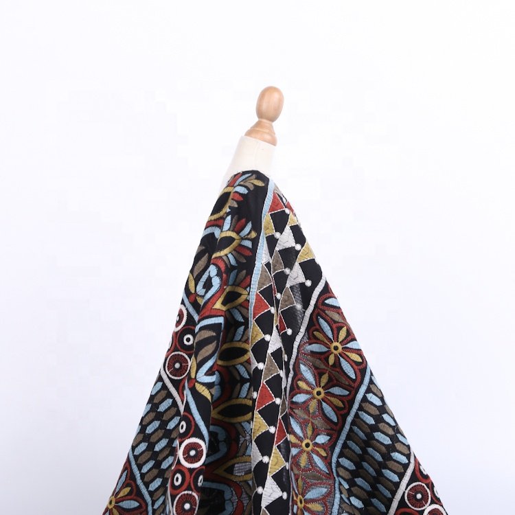 HA-15266E 100% polyester rayon viscose with multi color embroidered fabric