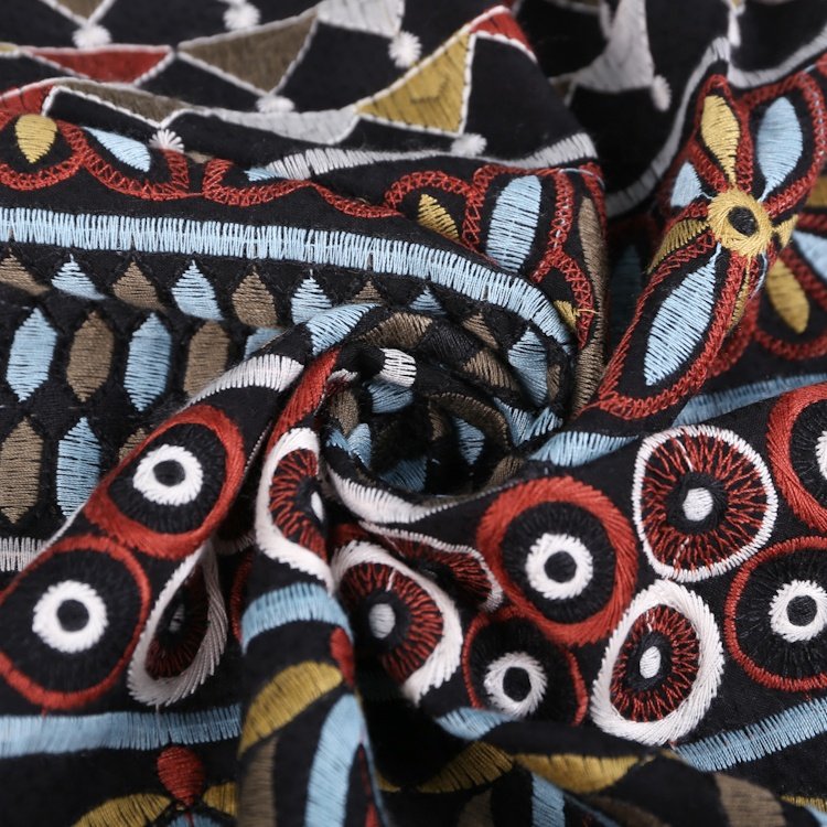 HA-15266E 100% polyester rayon viscose with multi color embroidered fabric