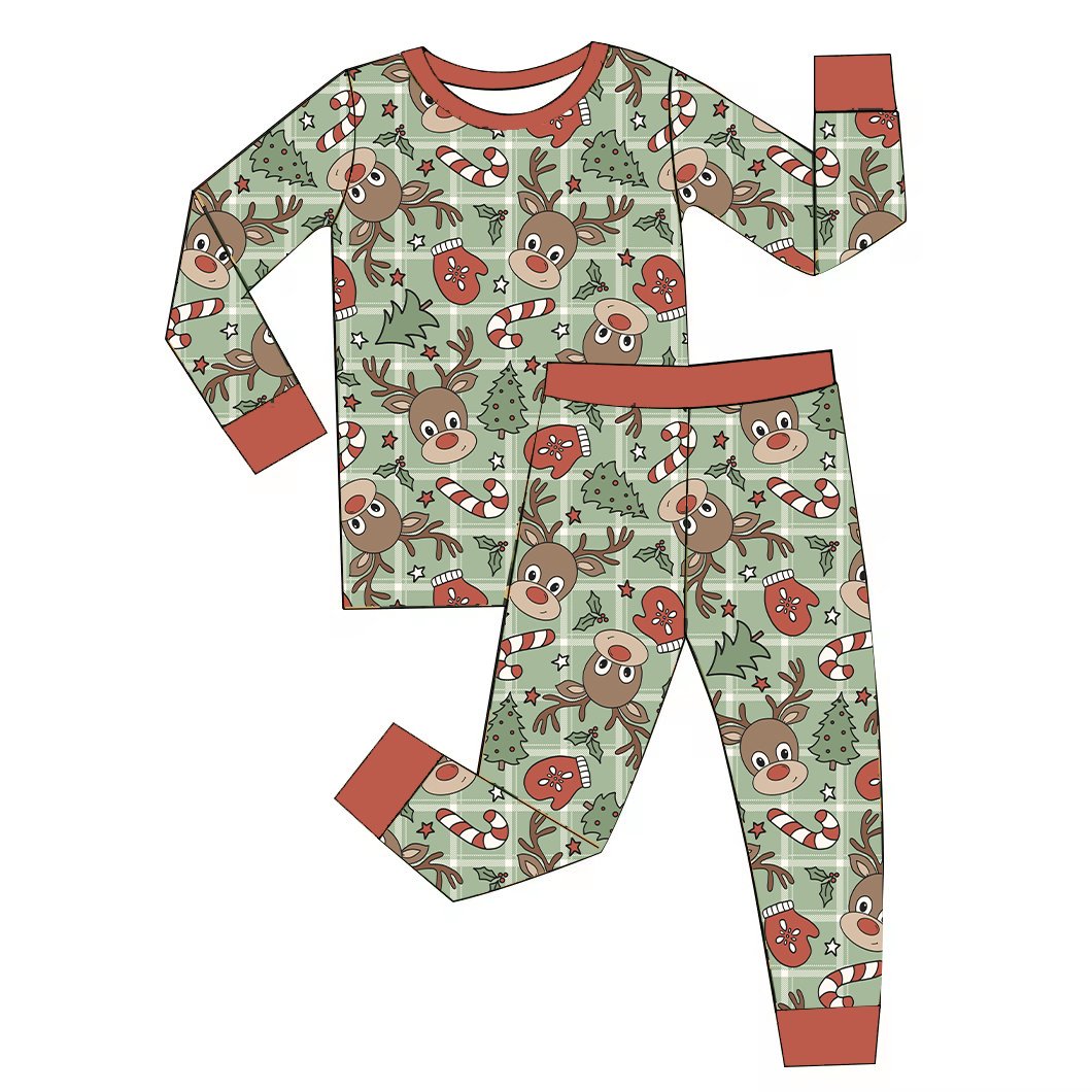 NEW Custom Christmas Print Bamboo product baby Bamboo fabric long sleeves two way zipper children clothes