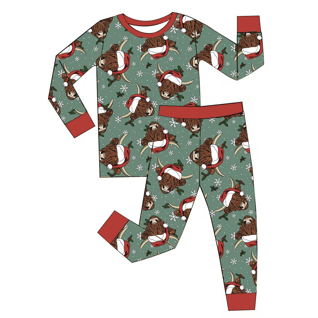 NEW Custom Christmas Print Bamboo product baby Bamboo fabric long sleeves two way zipper children clothes