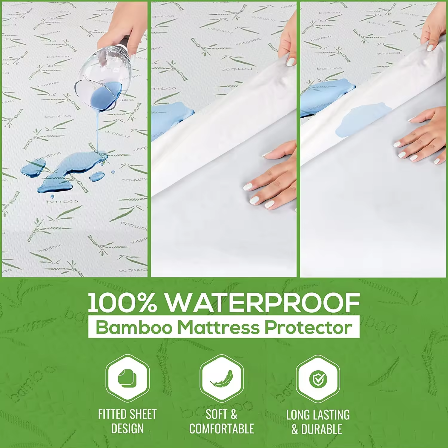 Waterproof Bamboo Viscose 3D Knit Jacquard Fabric Mattress Protector Queen Size deep pocket Soft Breathable Mattress Cover