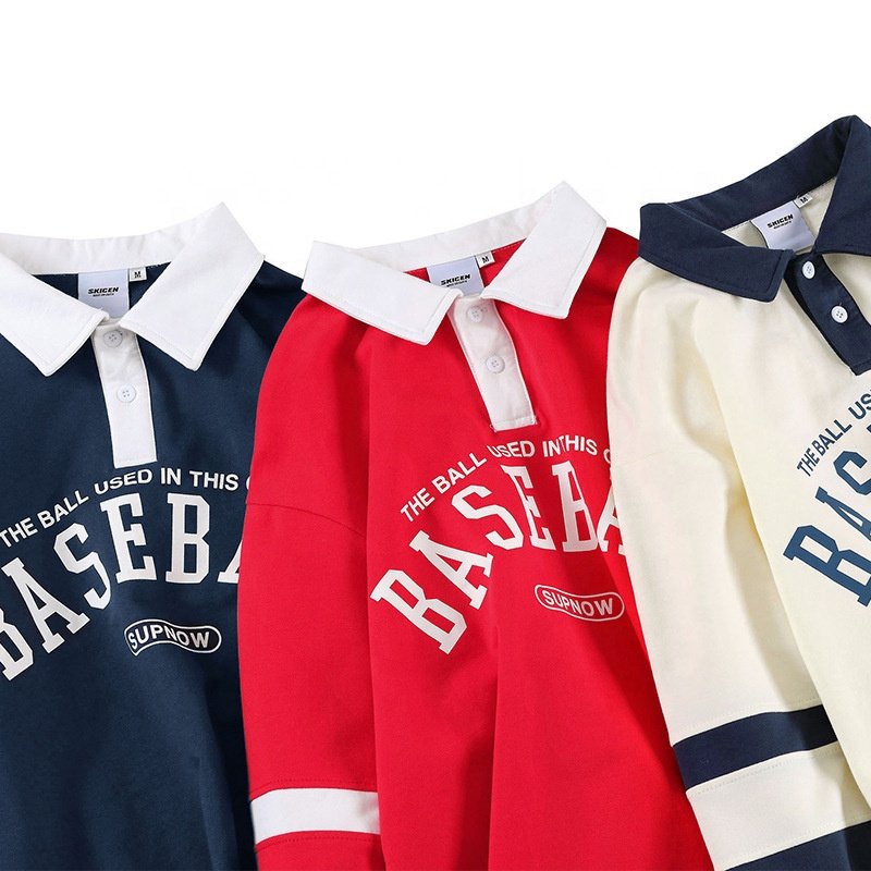 Fashion Custom Logo Screen Printing Long Sleeve Oversized Baseball Sweatshirts Mens Tennis Men's Polo Shirts