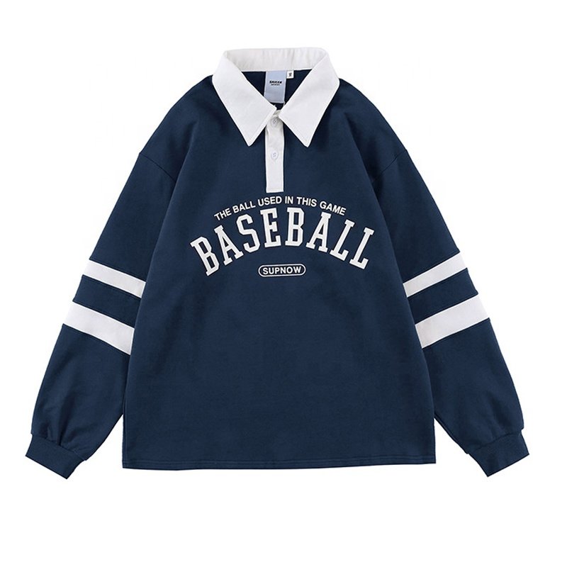 Fashion Custom Logo Screen Printing Long Sleeve Oversized Baseball Sweatshirts Mens Tennis Men's Polo Shirts