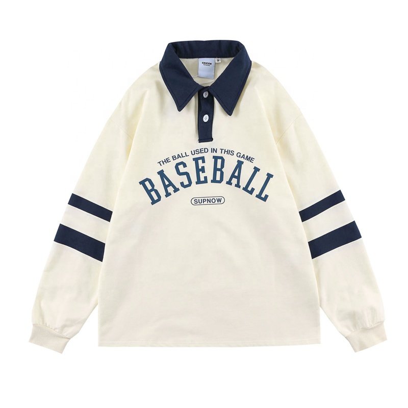 Fashion Custom Logo Screen Printing Long Sleeve Oversized Baseball Sweatshirts Mens Tennis Men's Polo Shirts