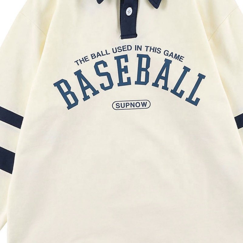 Fashion Custom Logo Screen Printing Long Sleeve Oversized Baseball Sweatshirts Mens Tennis Men's Polo Shirts