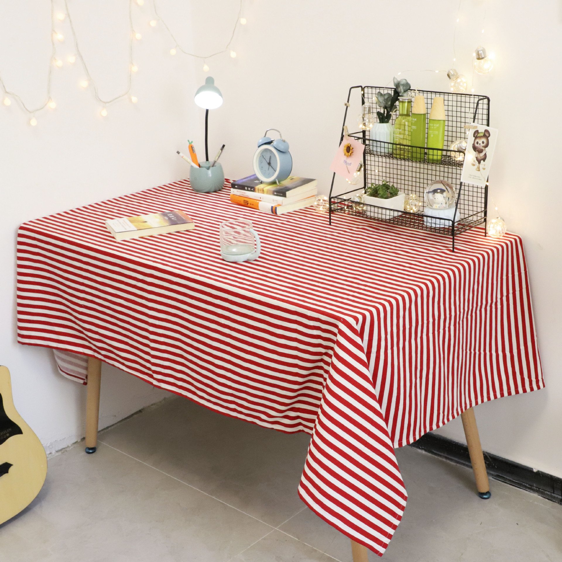Disposable stripe table cloth red white blue black polyester washable waterproof striped tablecloth for wedding party decor