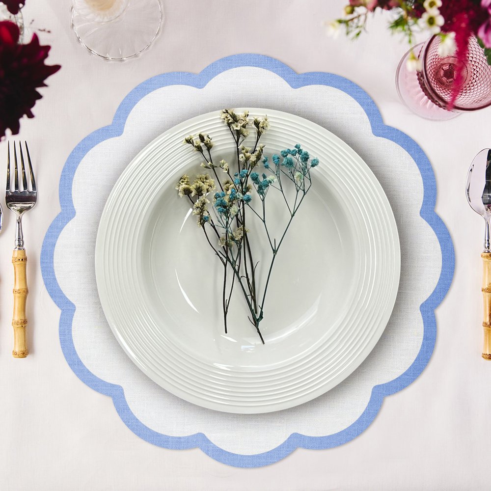 40*40cm French pure organic flax fabric placemat Scalloped edge Double Embroidered edge Linen Napkin Custom color