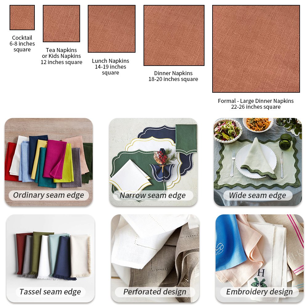40*40cm French pure organic flax fabric placemat Scalloped edge Double Embroidered edge Linen Napkin Custom color