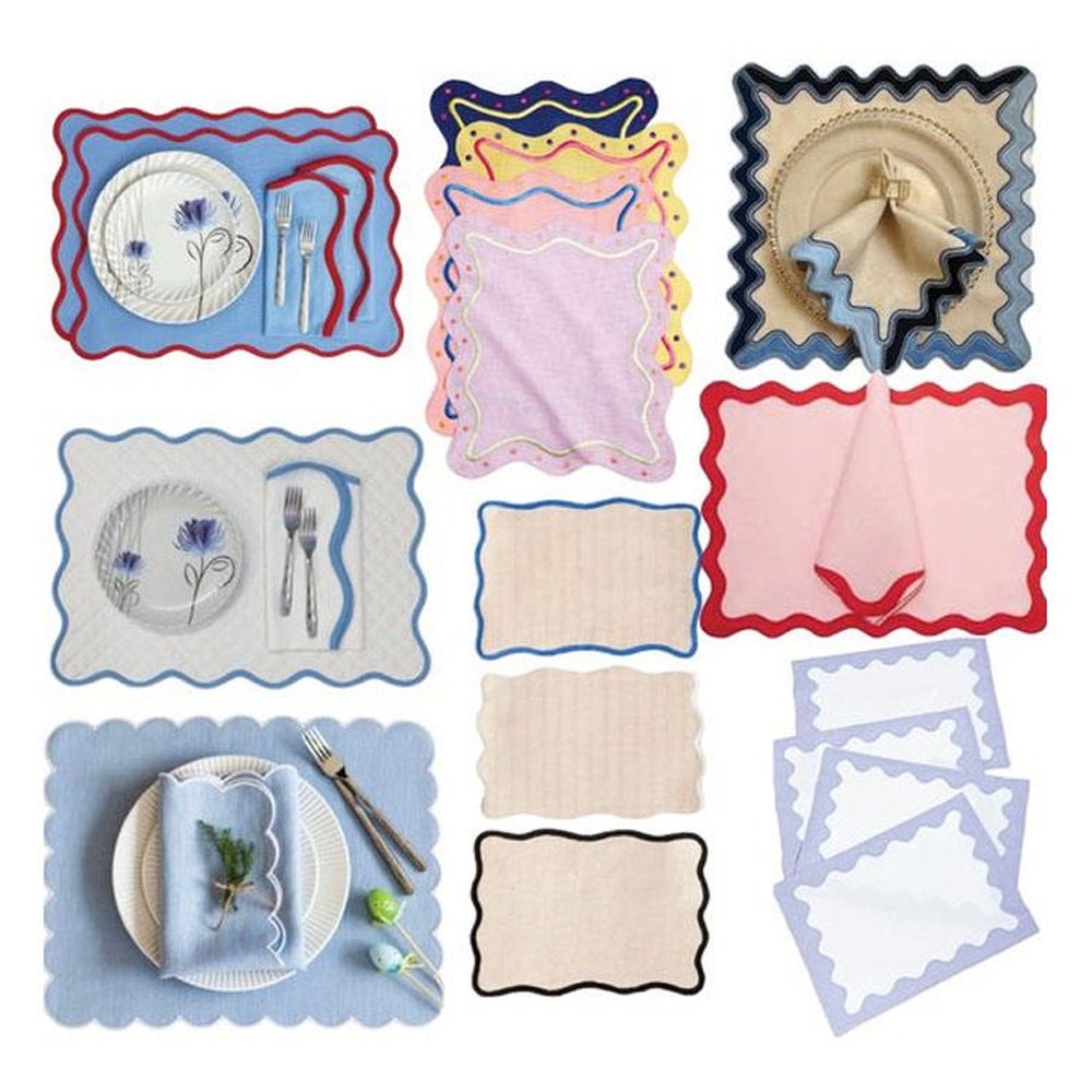 40*40cm French pure organic flax fabric placemat Scalloped edge Double Embroidered edge Linen Napkin Custom color