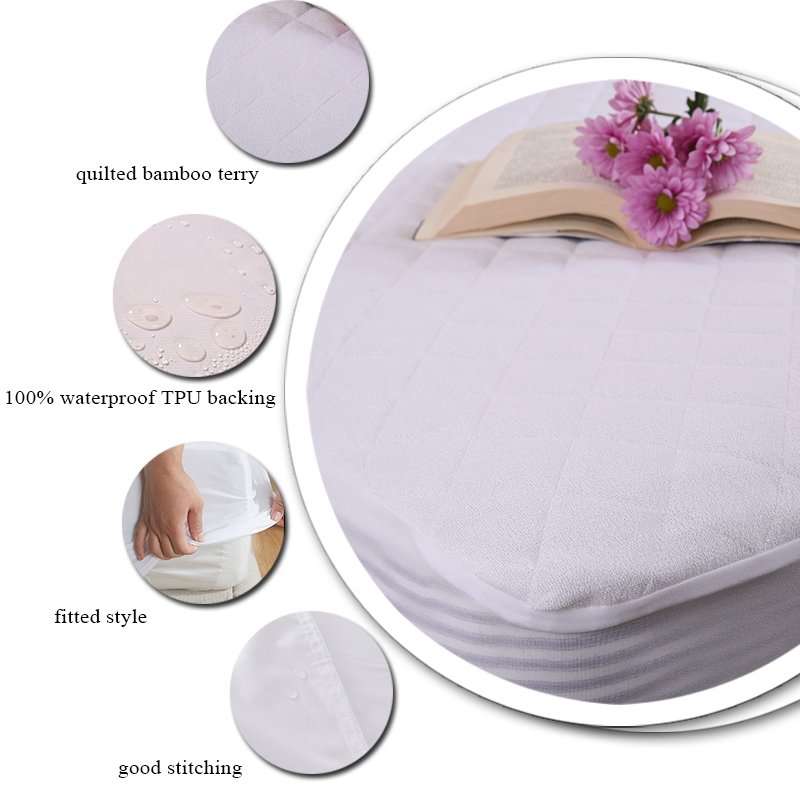 Quilted Baby Fitted Bed Sheet Ultra Soft Bamboo Fiber Terry Crib Pad Cover Quilted Waterproof Mattress Protector