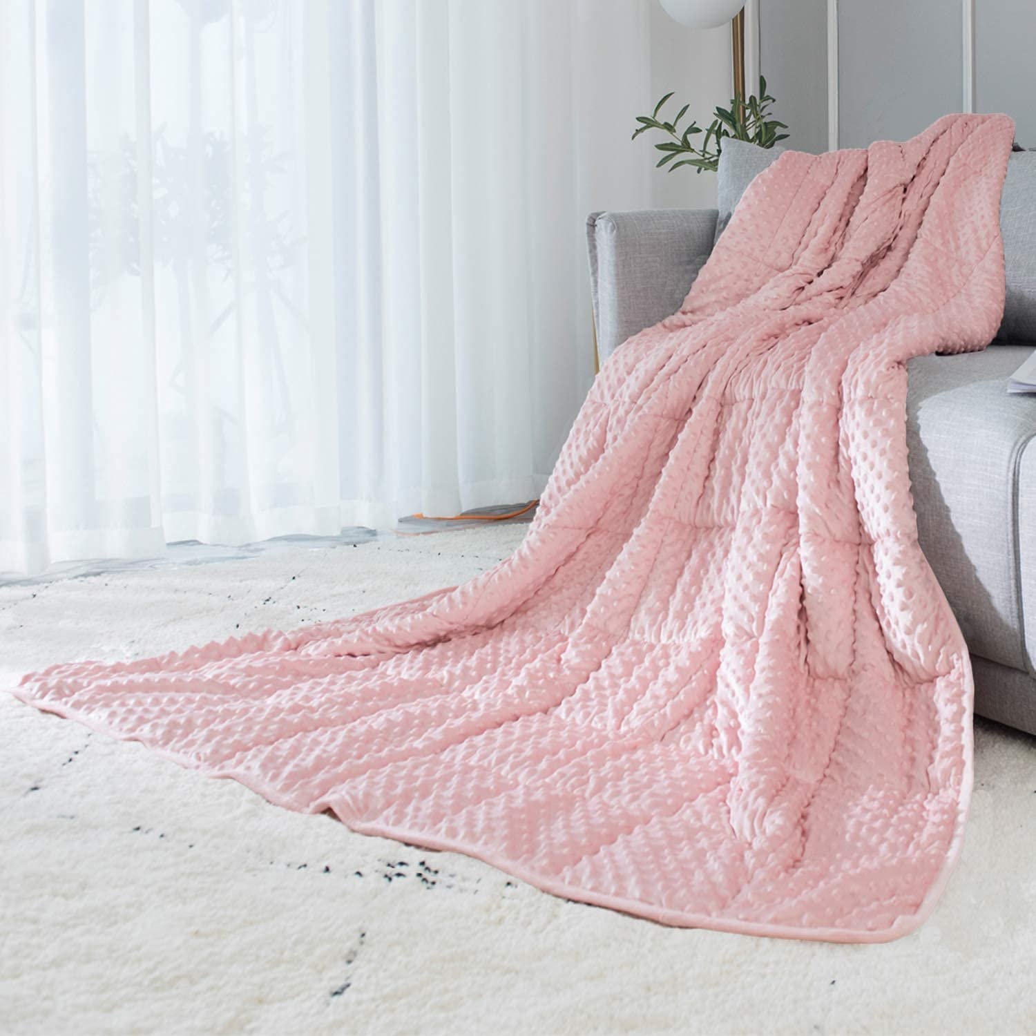 Enjoy Sleeping Pink All Season Luxury Velvet Warm and Cool Adult Minky Weighted Blanket