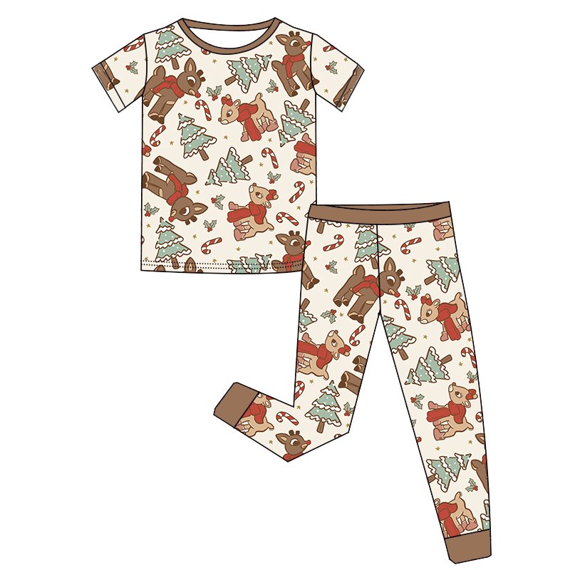 Christmas Bamboo Fabric Baby Toddler Short Sleeve Tops Long Pants 2 Pieces Pajamas Sets Winter Kids Girl Boy Sleep Lounge Wear