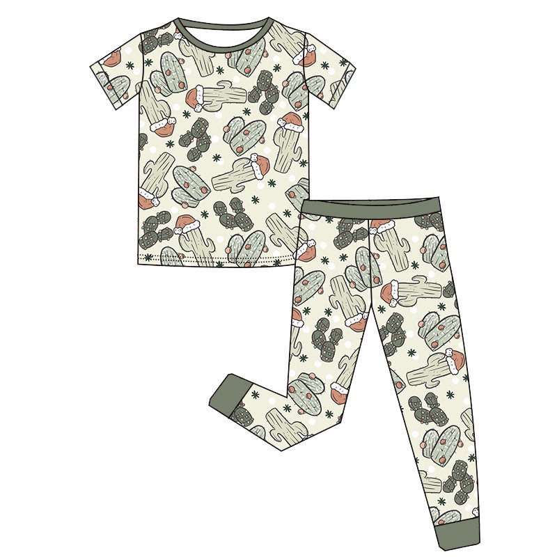Christmas Bamboo Fabric Baby Toddler Short Sleeve Tops Long Pants 2 Pieces Pajamas Sets Winter Kids Girl Boy Sleep Lounge Wear