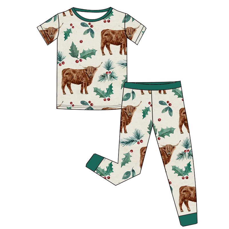 Christmas Bamboo Fabric Baby Toddler Short Sleeve Tops Long Pants 2 Pieces Pajamas Sets Winter Kids Girl Boy Sleep Lounge Wear