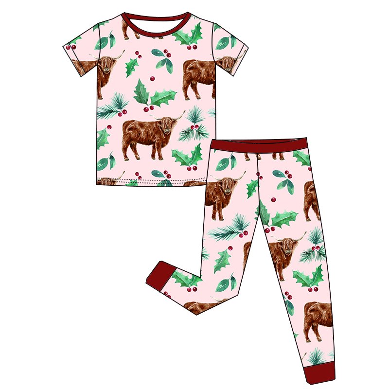 Christmas Bamboo Fabric Baby Toddler Short Sleeve Tops Long Pants 2 Pieces Pajamas Sets Winter Kids Girl Boy Sleep Lounge Wear