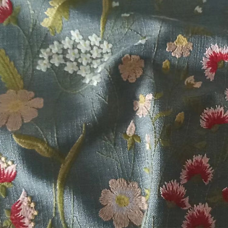 Floral Embroidery linen Polyester curtains for living room Chinese manufacturer embroidery curtain fabric