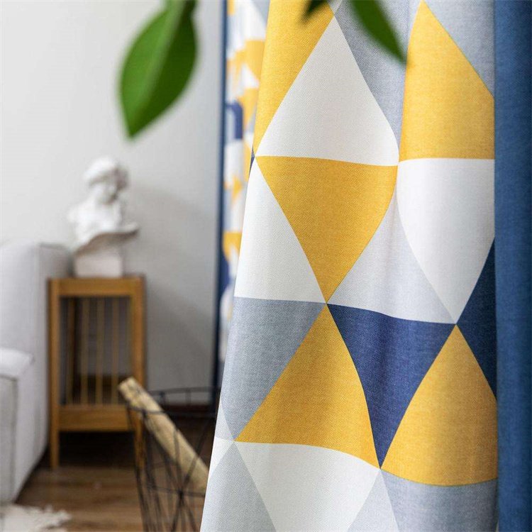 Modern Nordic Style Geometric Print Stitching Drapes Cotton Linen Blackout Curtain For The Living Room Bedroom