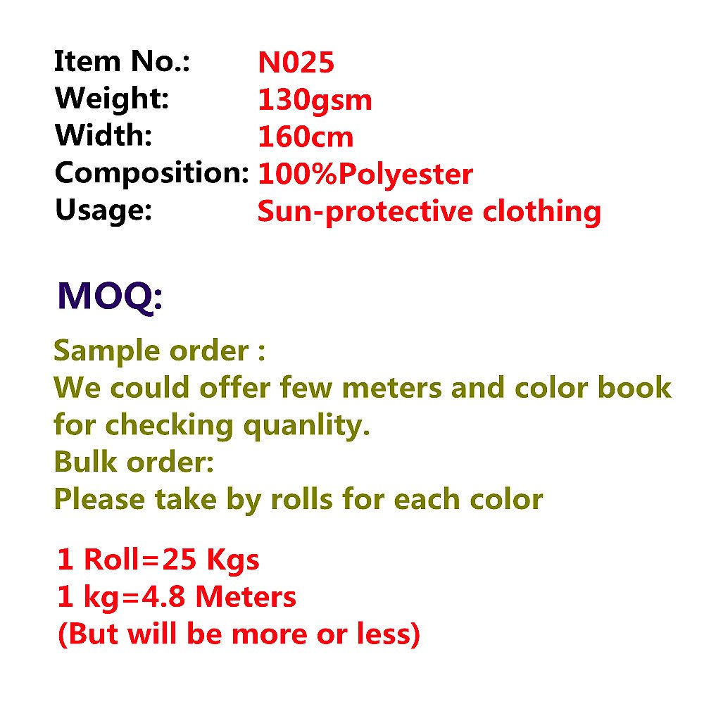 N025-2 Breathe freely cheap textile 100% polyester sun-protective clothing fabric