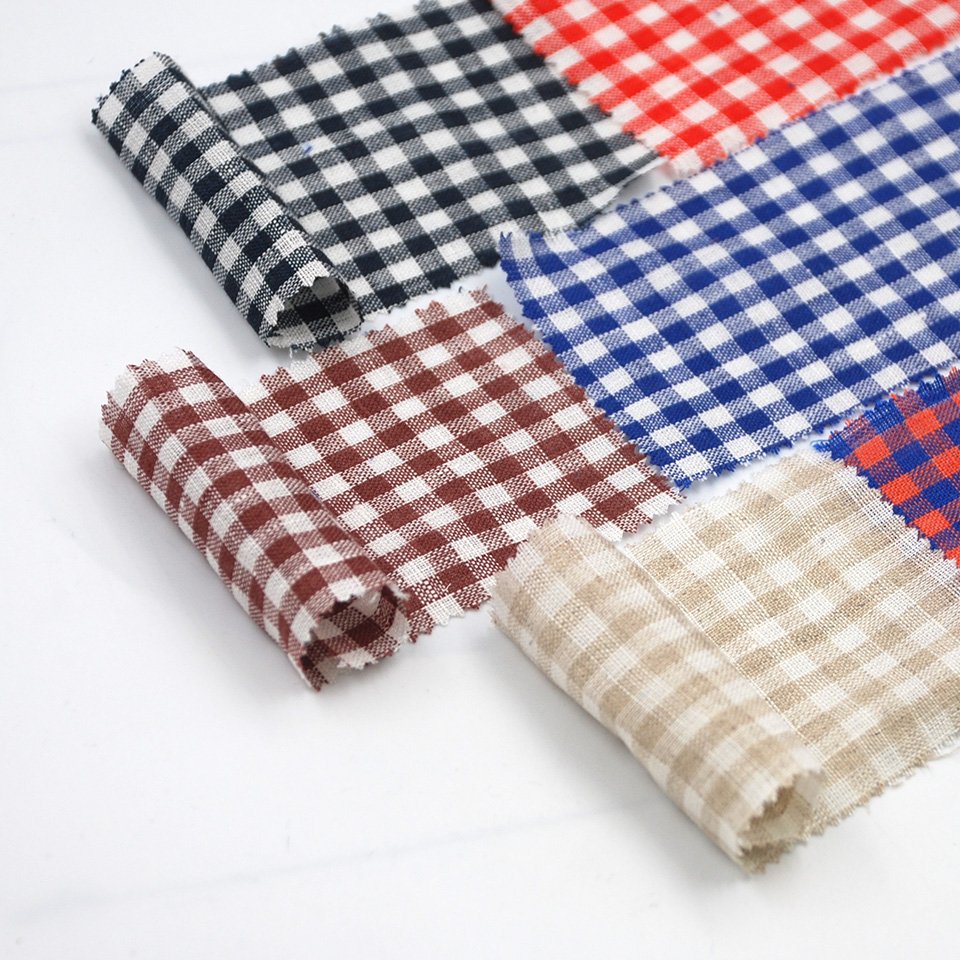Good selling hemp price blend gingham small checks manufacturers soft linen fabric for clothing