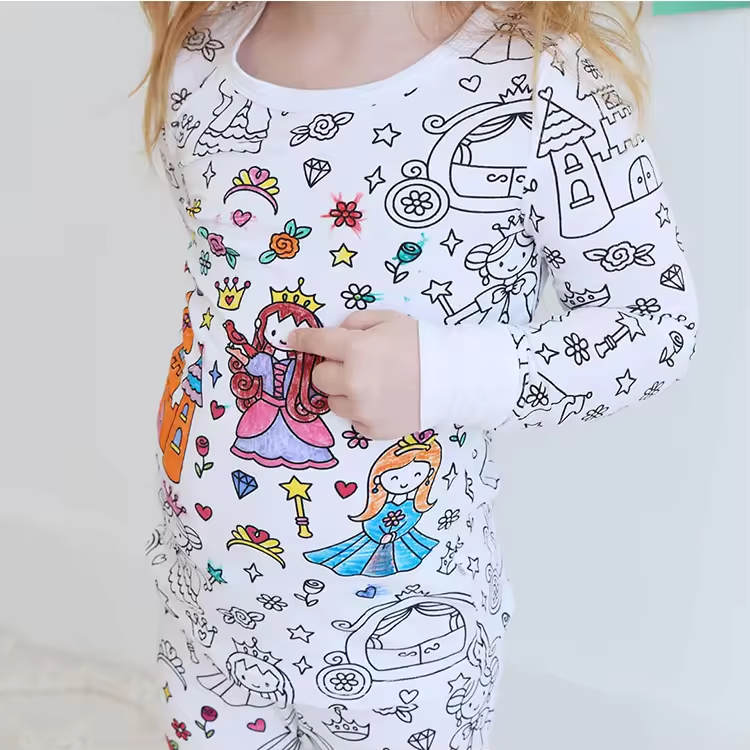 New Design Products Wholesale Two Piece Pajamas Kids Cartoon Diy Colouring Pajiama Clothing Sets Coloring For Kids With Markers