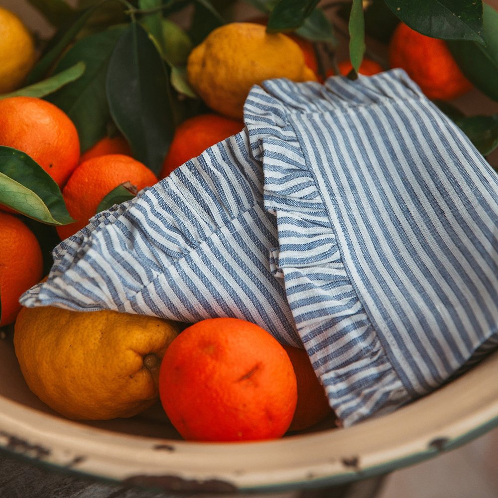 Custom 40*40cm Ruffle Edge pure Linen napkins for wedding stripe fabric Embroidered grid Cotton Linen napkin table placemat