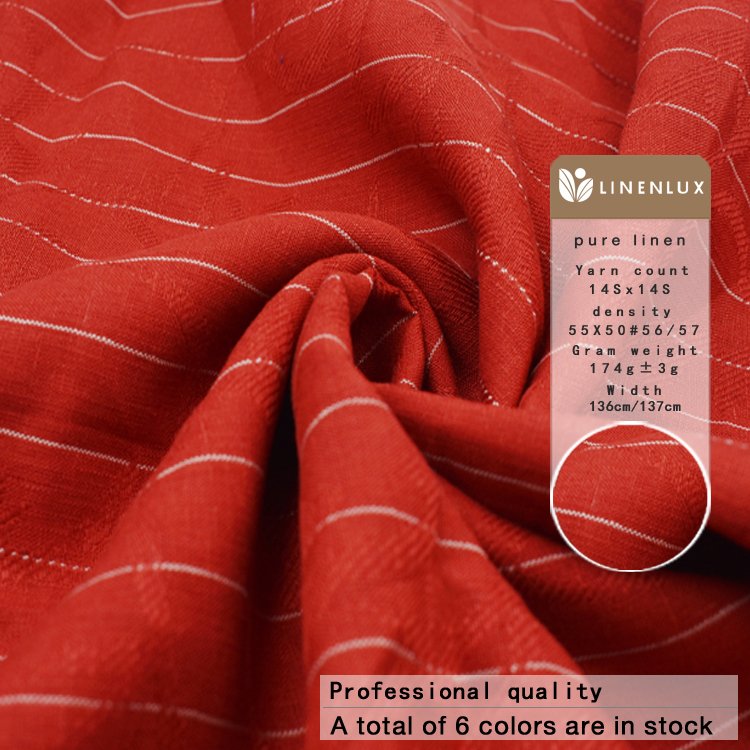 Cheap fine textured jacquard yarn dyed clothing dresses suit 100% linen fabrics custom striped linen fabric by the meter