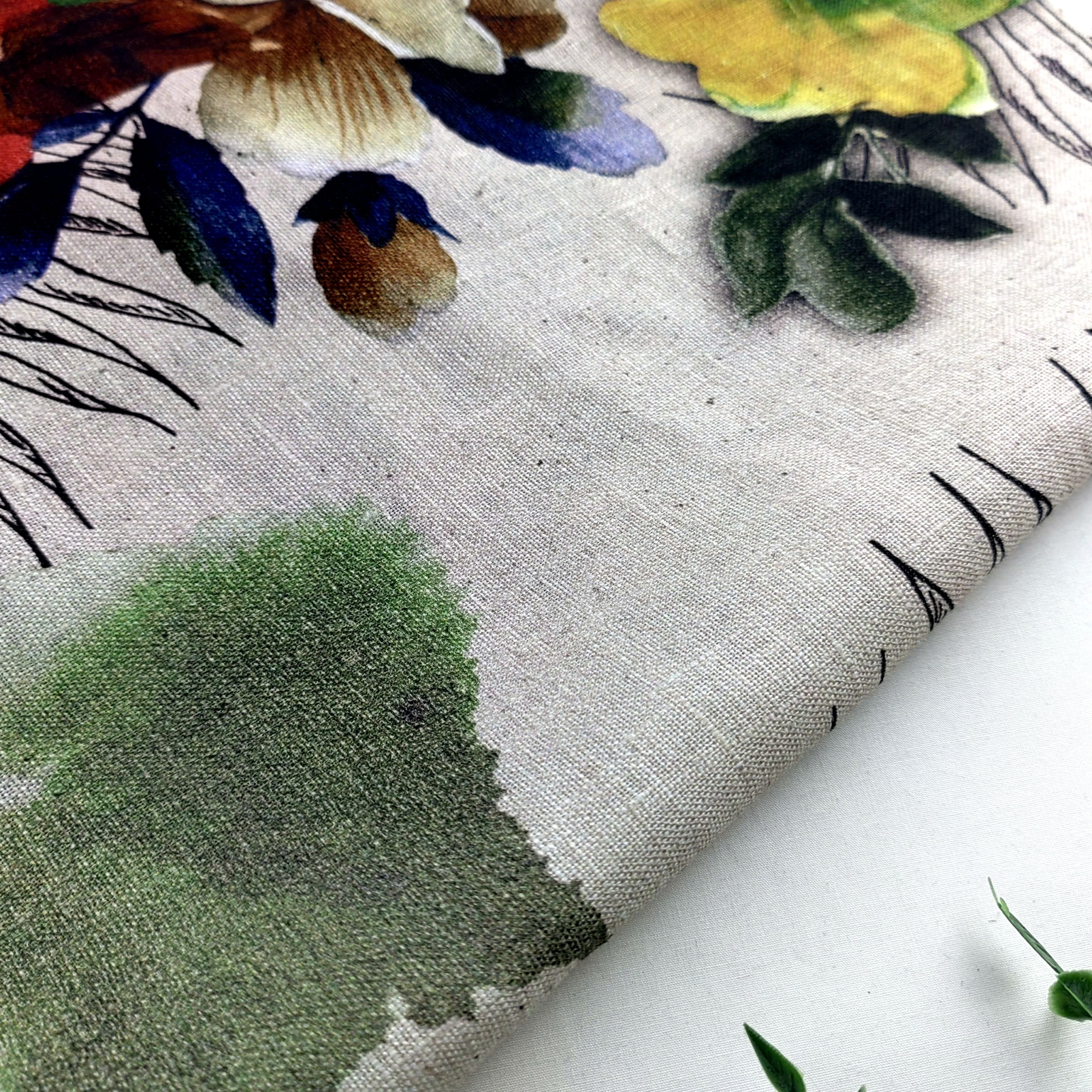 Luxury Floral Italian design high quality comfortable hand feeling 14S 147GSM 100% Linen digital print Fabric for Clothing