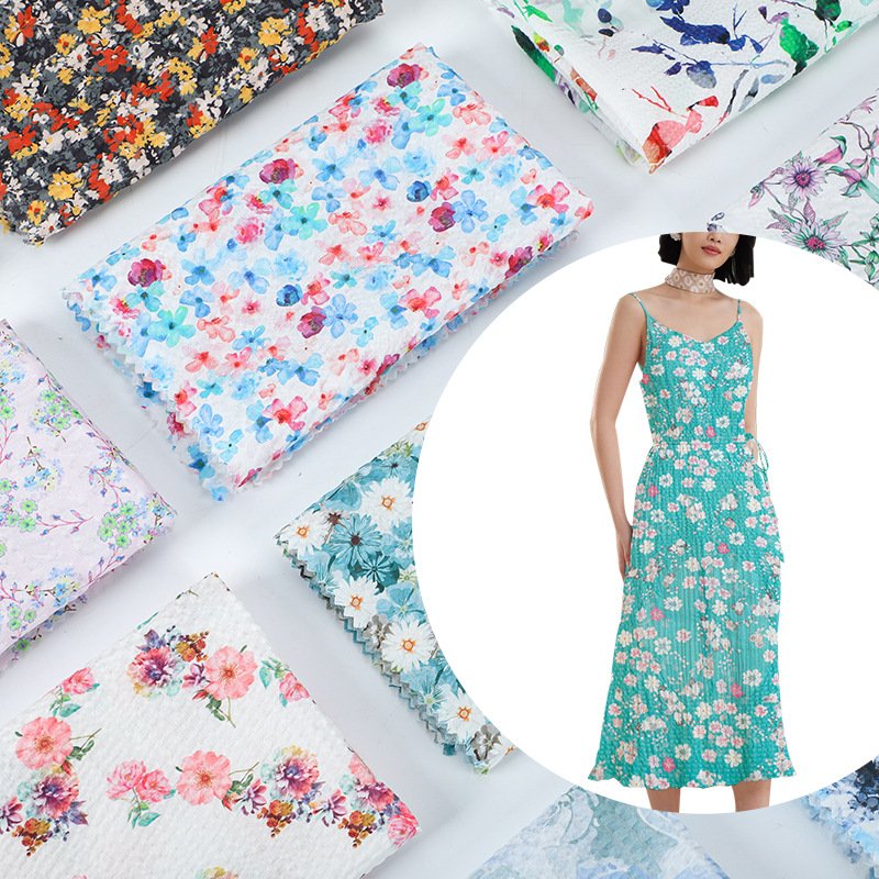 New Arrival lightweight bubble, crepe Floral Digital Printing Polyester Custom Twill Woven Printed Fabric For Clothing/