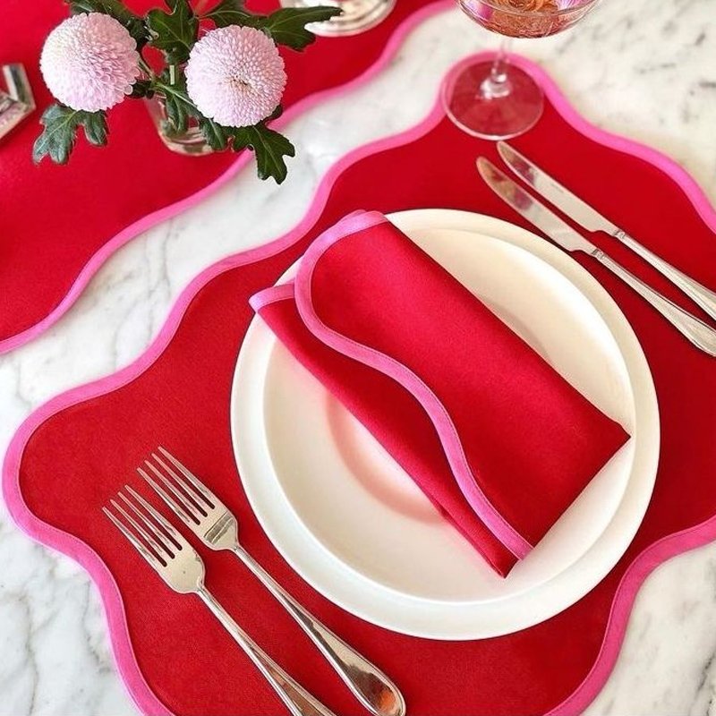 Color Block Factory support flax embroidered edge pure linen fabric scalloped cloth Linen Napkin placemat Hemstitch & Plain