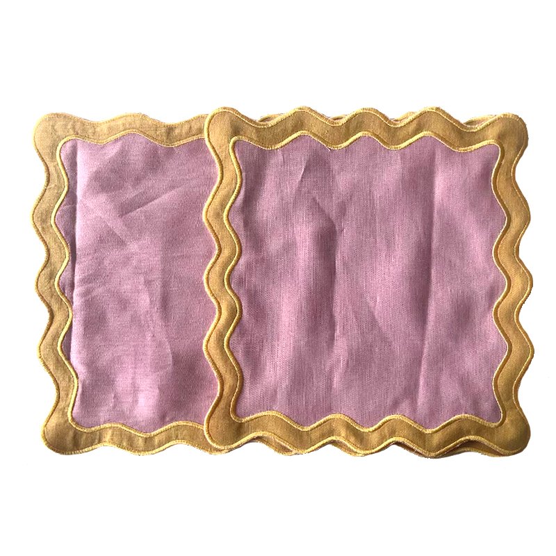 Color Block Factory support flax embroidered edge pure linen fabric scalloped cloth Linen Napkin placemat Hemstitch & Plain