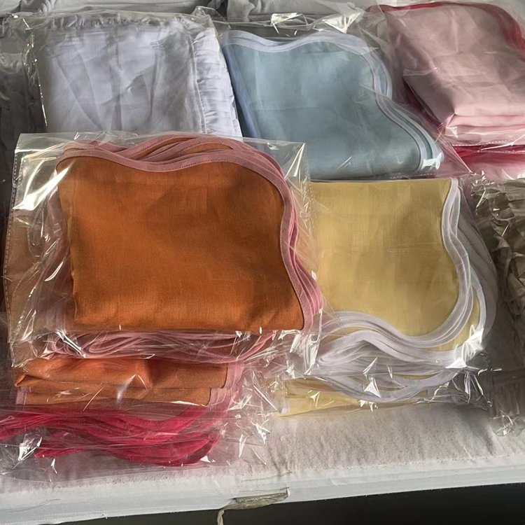 Color Block Factory support flax embroidered edge pure linen fabric scalloped cloth Linen Napkin placemat Hemstitch & Plain