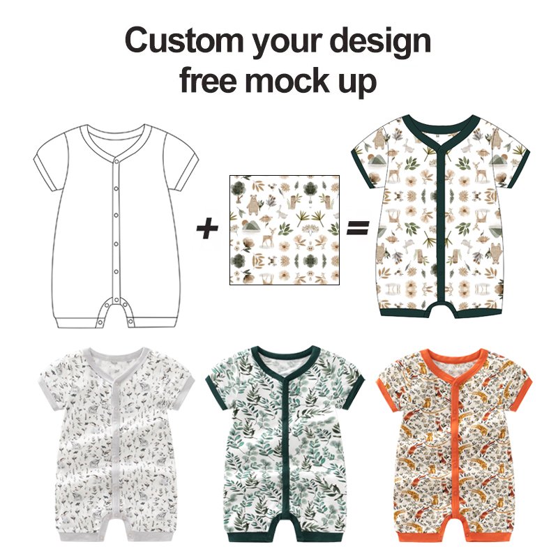 New Design Summer Baby Clothes Lovely Cartoon Print Baby Jumpsuit Soft and Breathable Bamboo Fabric Newborn Romper