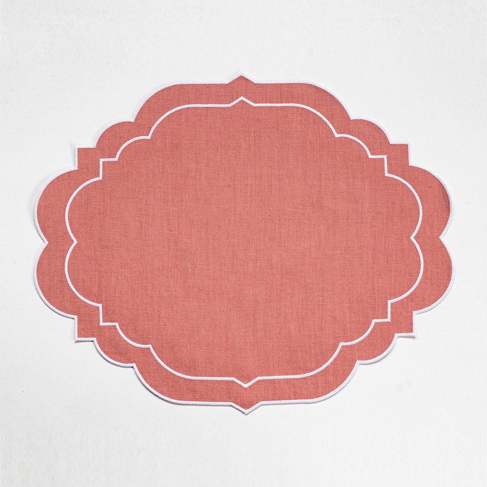 Personalized scalloped edge custom French Luxury flax pure table linen Napkins with embroideered monogram