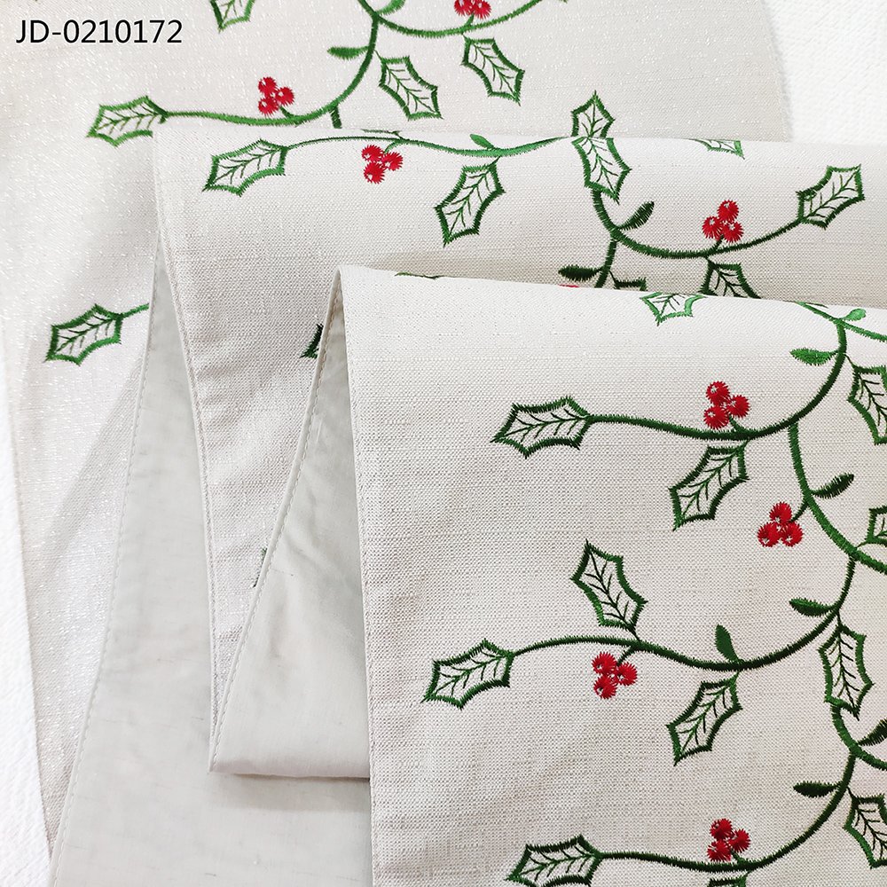 QDTEX Wholesale Nordic linen embroidery 14x72" table runner tablecloth Holiday party decoration solid color runner placemat