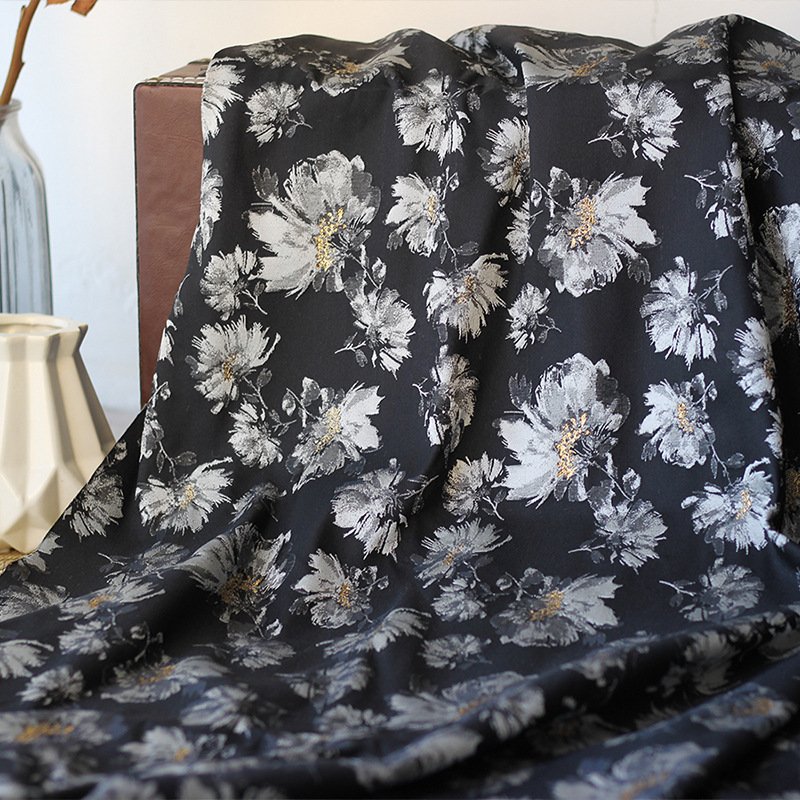New fashion 100% Polyester custom 3D ink flower jacquard fabric for dresses