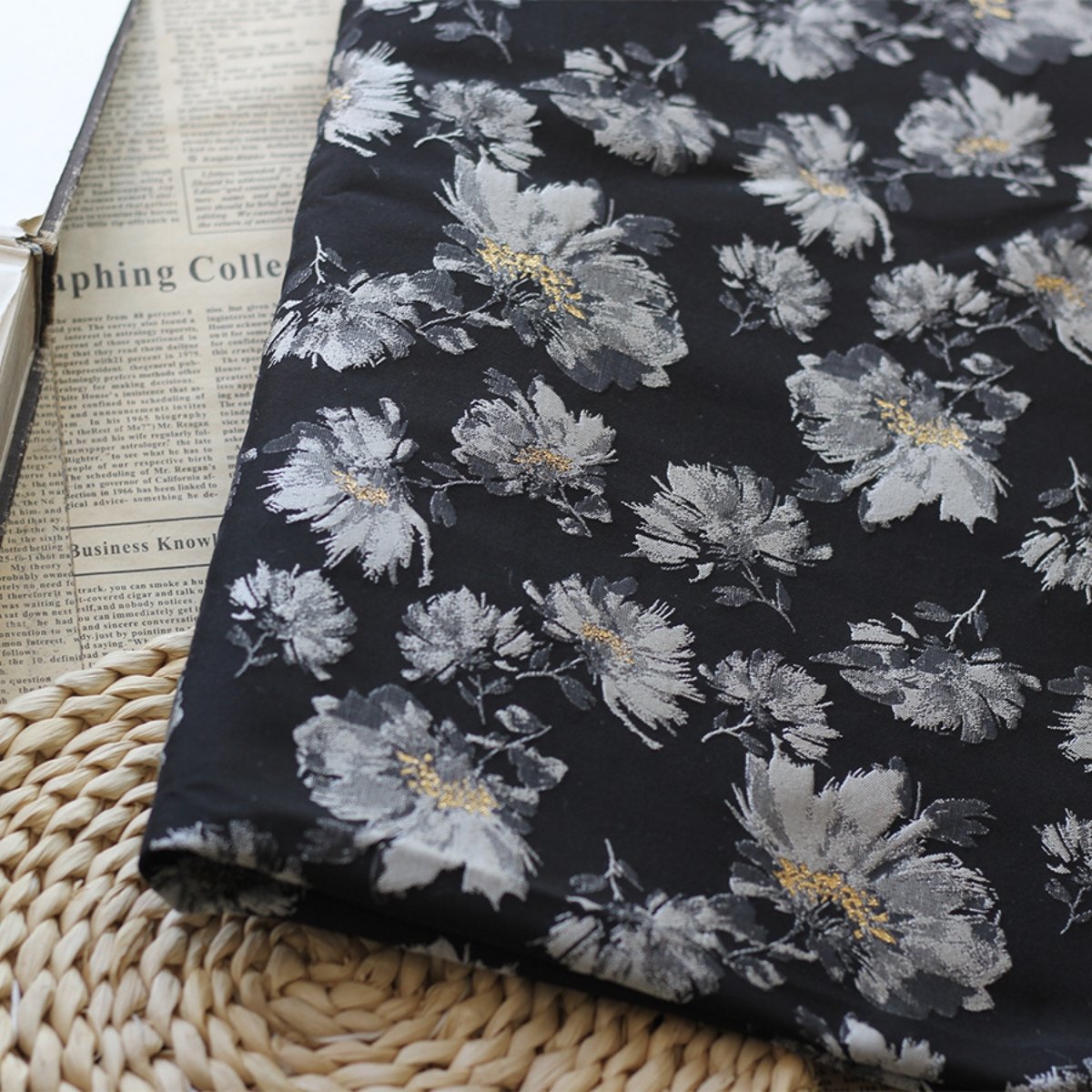 New fashion 100% Polyester custom 3D ink flower jacquard fabric for dresses