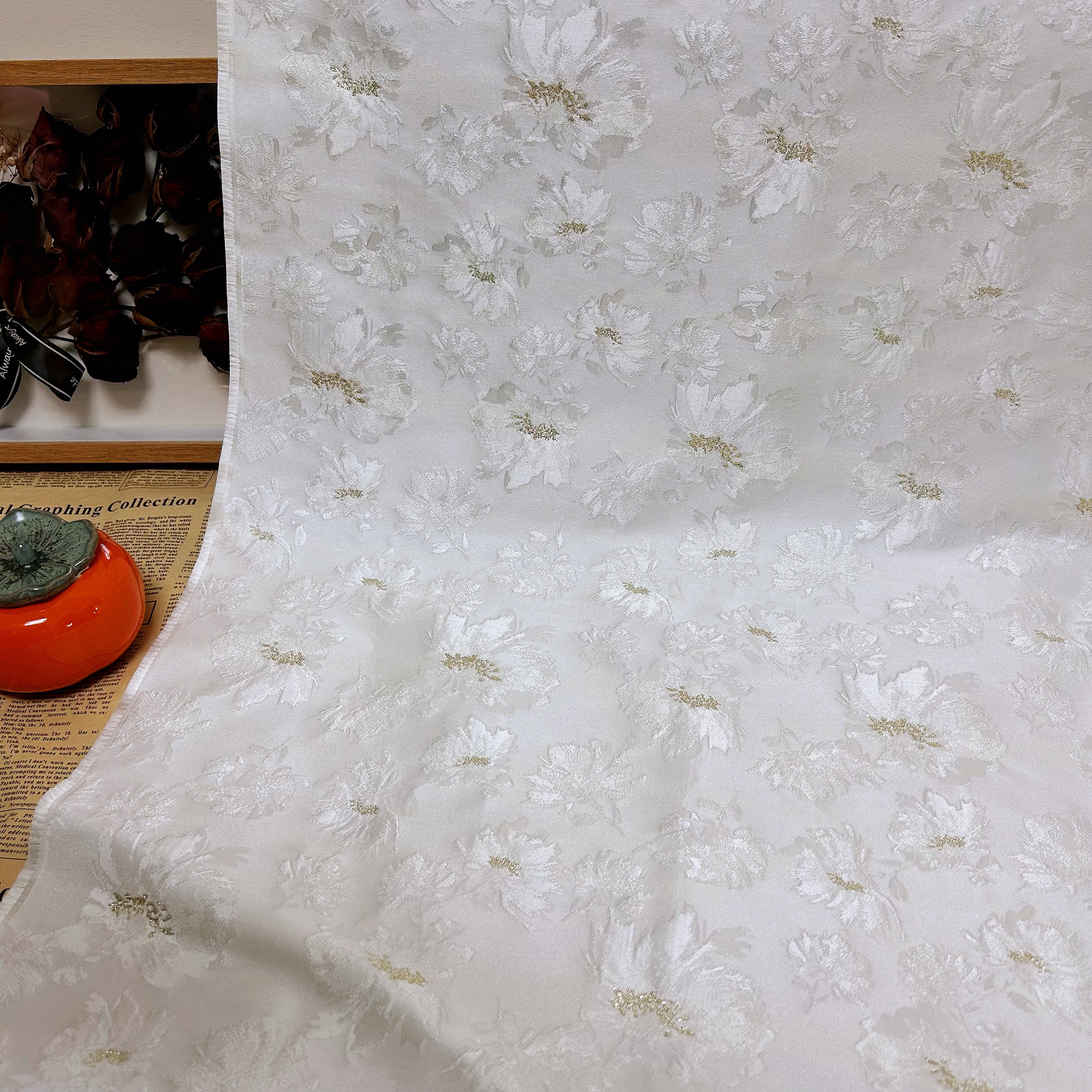 New fashion 100% Polyester custom 3D ink flower jacquard fabric for dresses