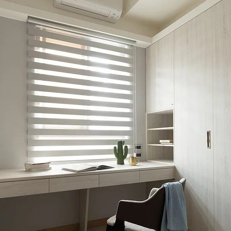 AmytongModern Cordless Zebra Blinds Blackout Polyester Fabric Vertical French Roller Shades Remote Slat Built-In Installation