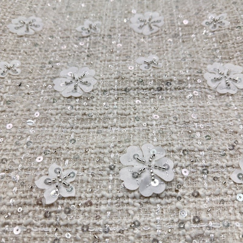 Fashion style manufacturer polyester acrylic rayon sequin blend woven tweed fabric for dresses