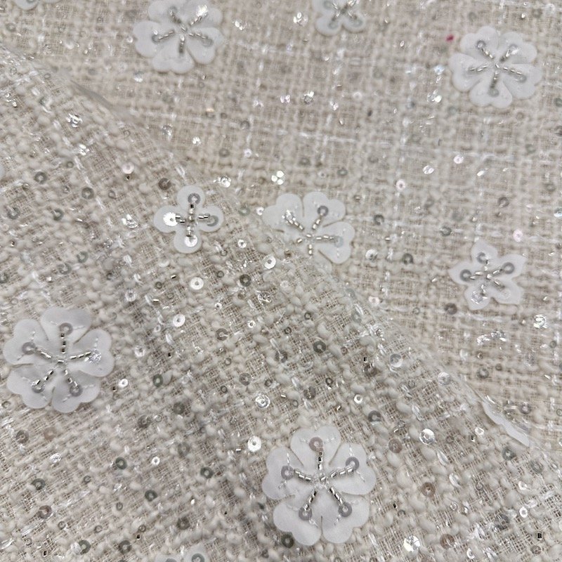 Fashion style manufacturer polyester acrylic rayon sequin blend woven tweed fabric for dresses
