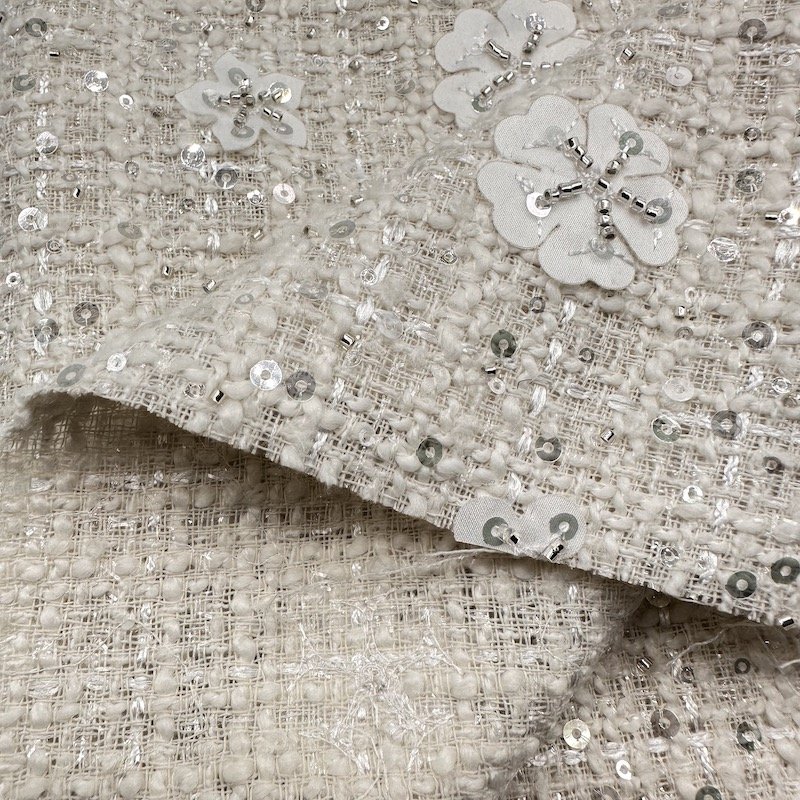 Fashion style manufacturer polyester acrylic rayon sequin blend woven tweed fabric for dresses