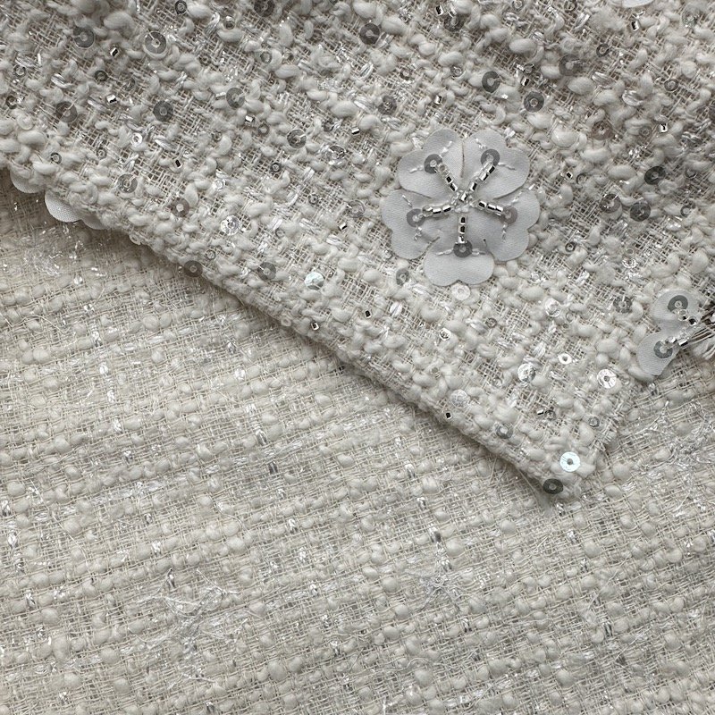Fashion style manufacturer polyester acrylic rayon sequin blend woven tweed fabric for dresses