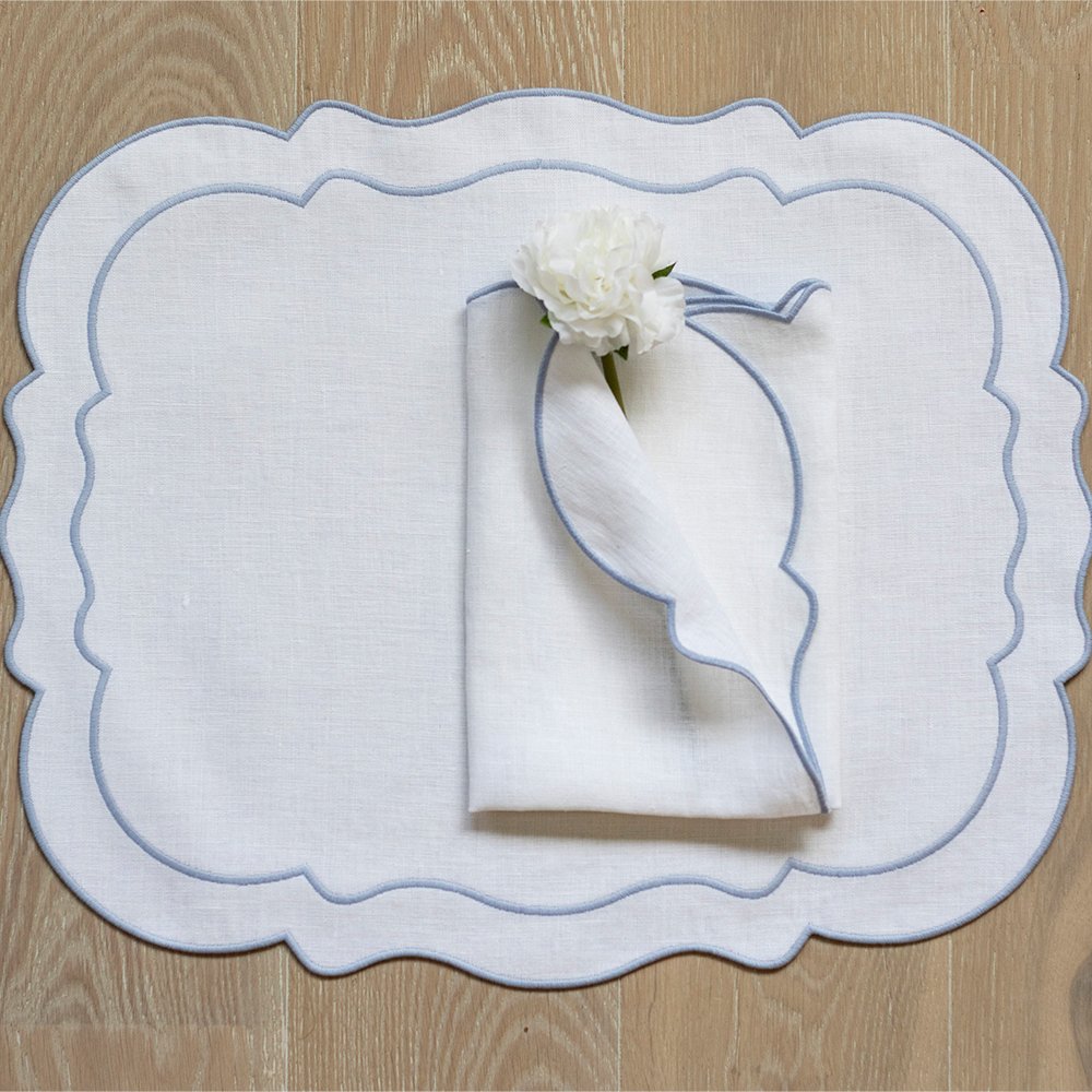 Hot Sale Personalized custom size French Luxury flax pure table scalloped embroidered edge linen Napkins for hotel
