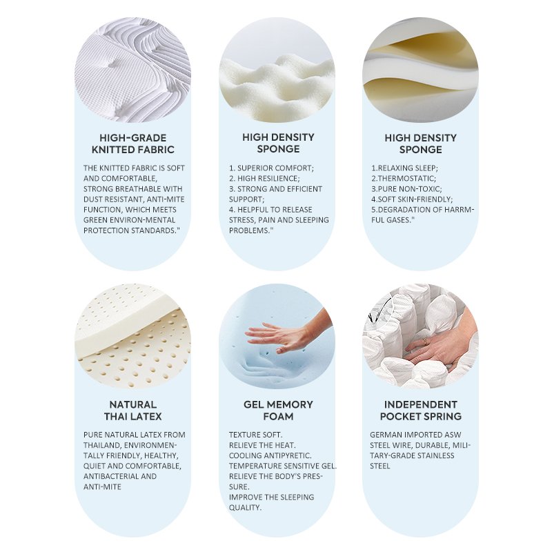 AIDI Healthy Sleep Graphene Material Mattress King Queen Size Hotel Pillow Top Latex Foam Spring For Bed Mattress Sets In A Box